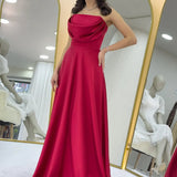 Red Strapless Maxi Evening Dress