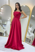 Red Strapless Maxi Evening Dress