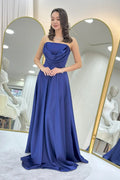 Navy Blue Strapless Maxi Evening Dress