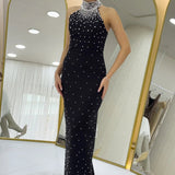 Black Beaded Maxi Evening Dress