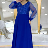Saxe Blue Sequin Maxi Evening Dress