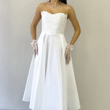 White Strapless Midi Length Evening Dress