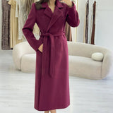 معطف متوسط ​​الطول بلون عنابي