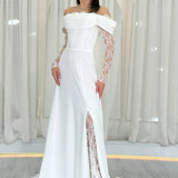 White Off-Shoulder Lace Evening Dress
