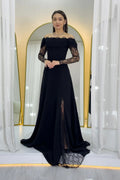 Black Off-Shoulder Lace Evening Dress