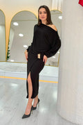 Black Slit Midi Dress