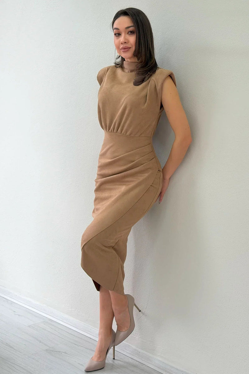 Women's Mink Vatkalı Draped Suede Dress