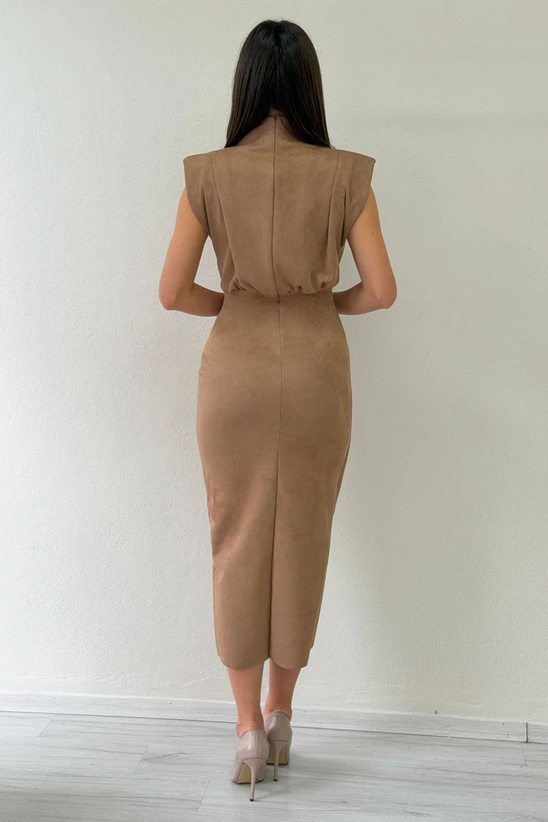 Women's Mink Vatkalı Draped Suede Dress