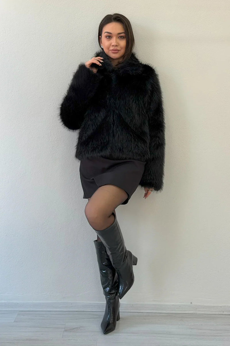 Women's Short Black Faux Fur Jacket
