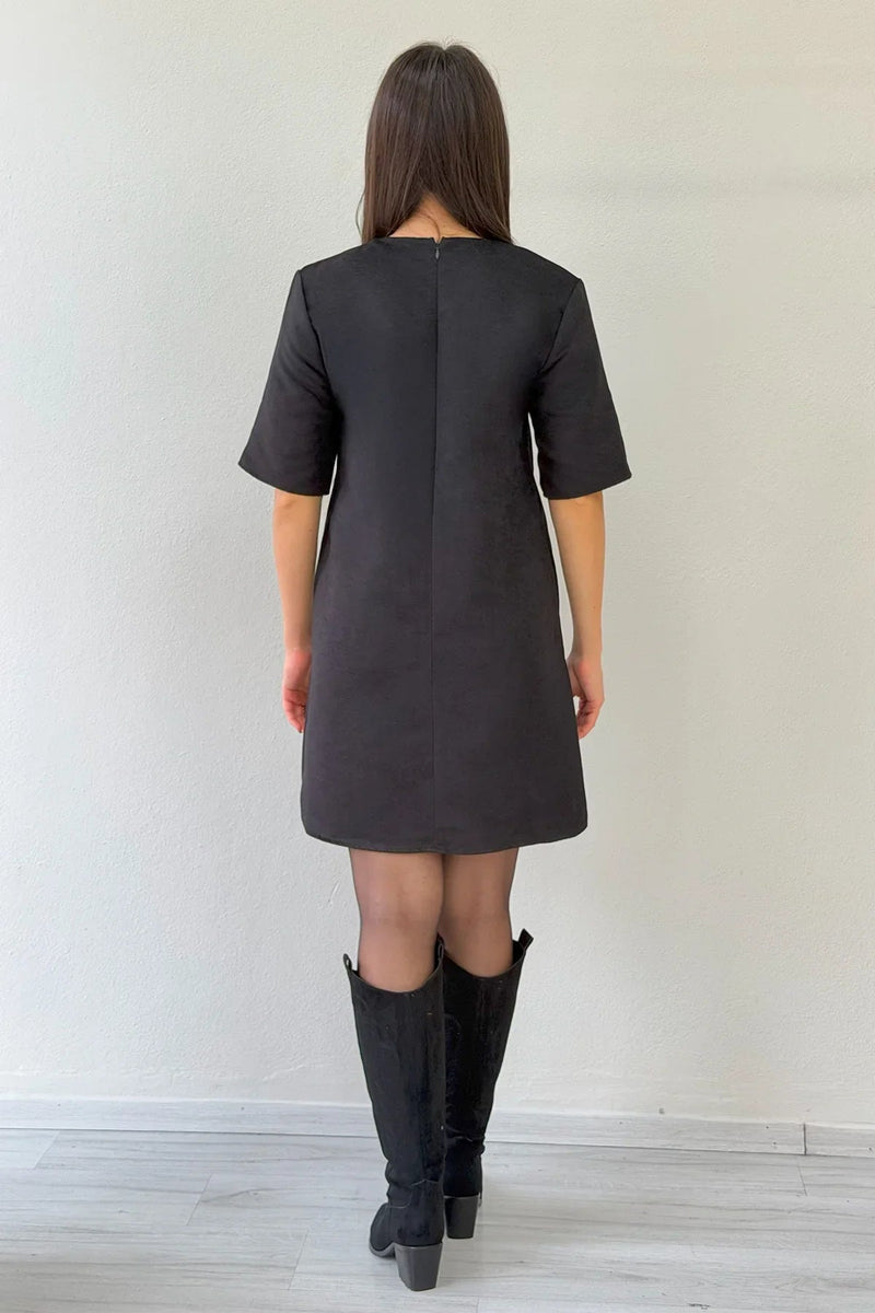 Women's Black Zımba Detail Suede Mini Dress