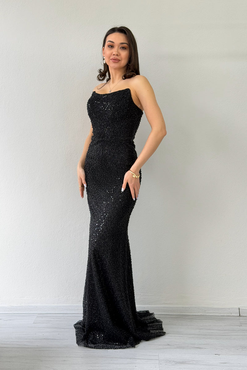 Women's Black Strapless Cape Mermaid Evening Dress