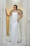 White Strapless Drape Shawl Wedding Dress