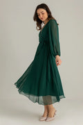 Emerald Green Midi Length Chiffon Dress