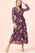 Purple Floral Midi Chiffon Dress