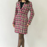 Pink Plaid Wool Coat