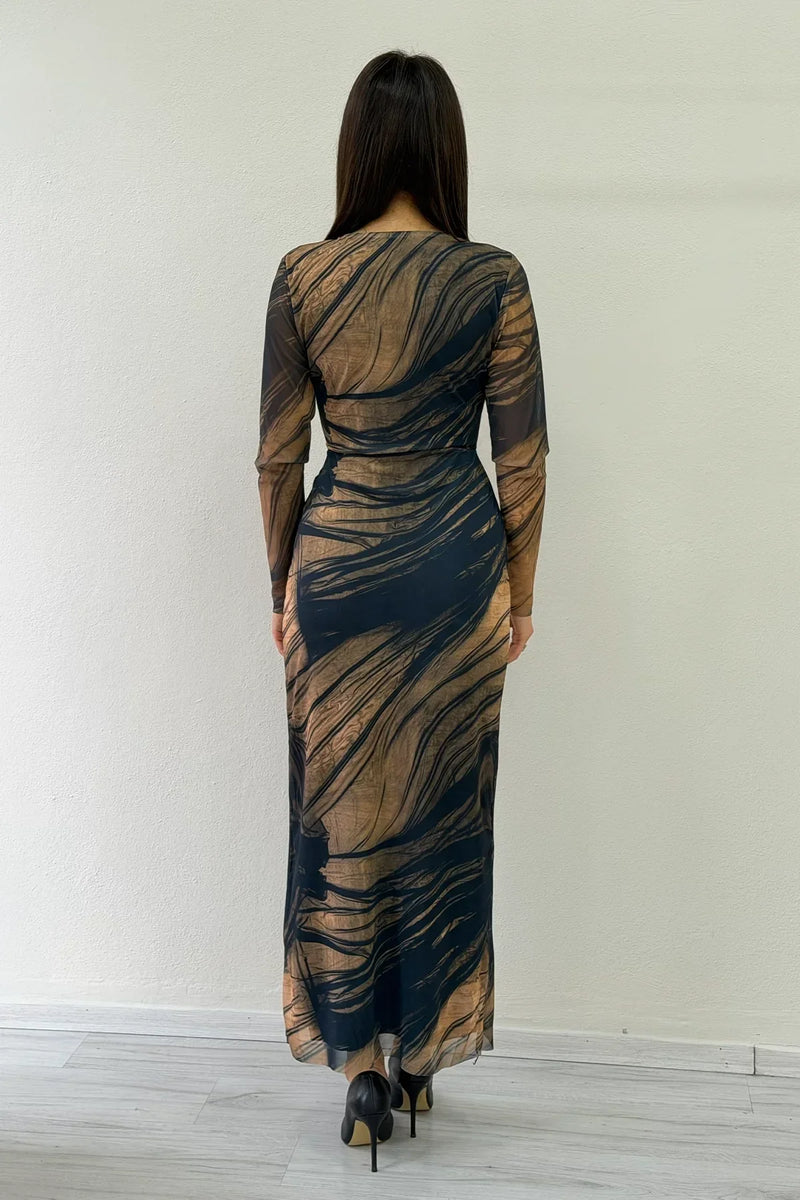 Women's Striped Tie-Dye Stretch Tulle Dress