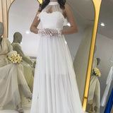 White Sleeveless Tulle Maxi Evening Dress