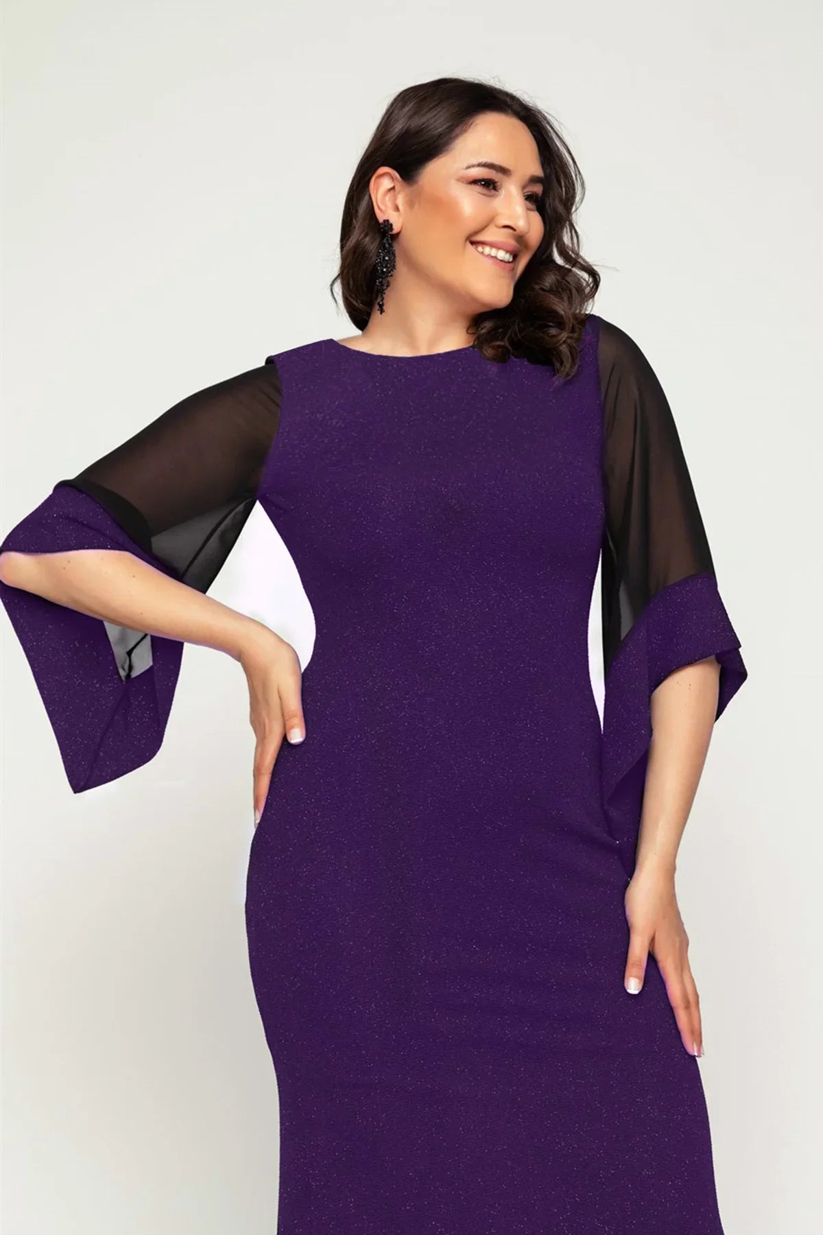 Women's Purple Plus Size Sleeveu Chiffon Glitter Evening Gown