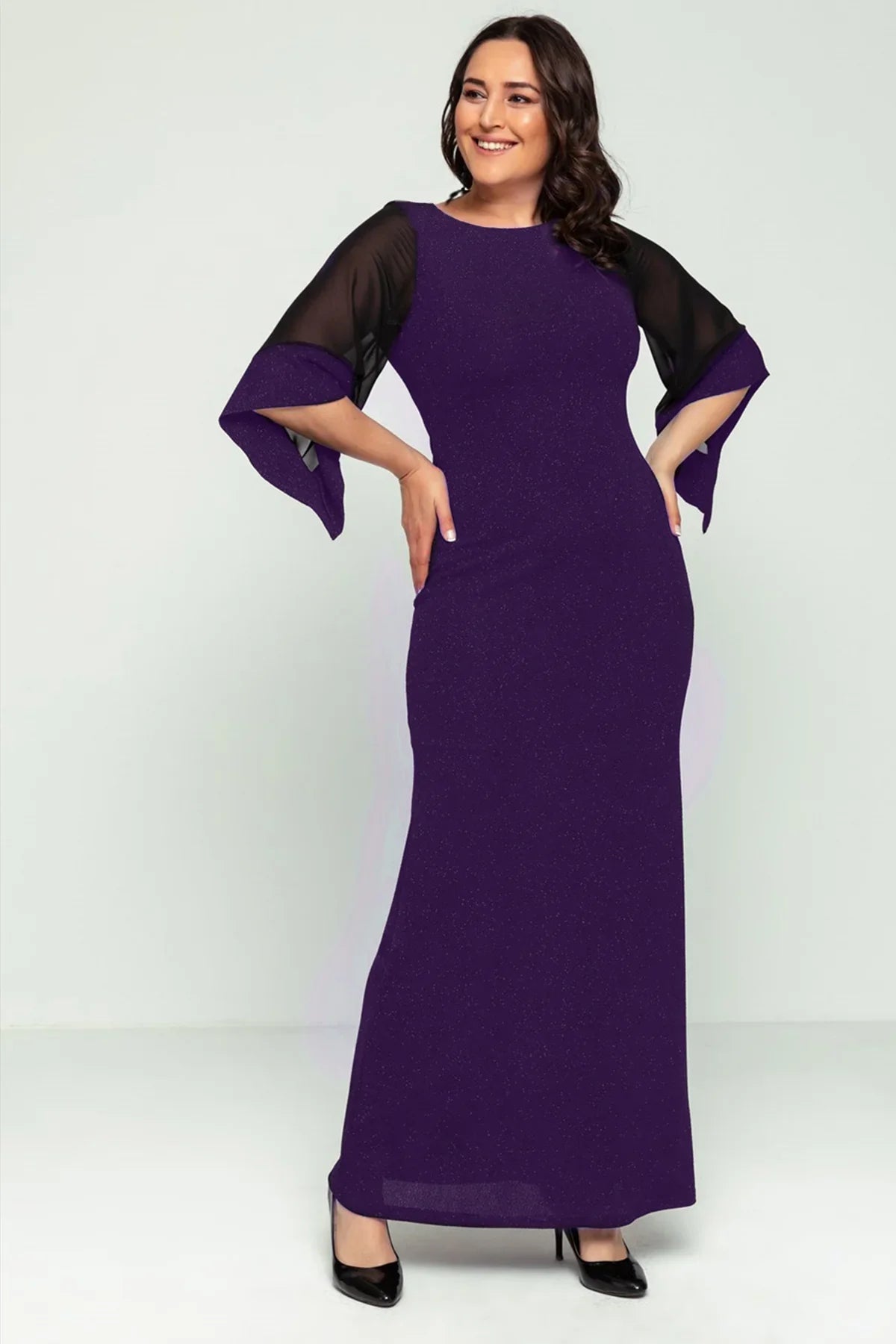 Women's Purple Plus Size Sleeveu Chiffon Glitter Evening Gown