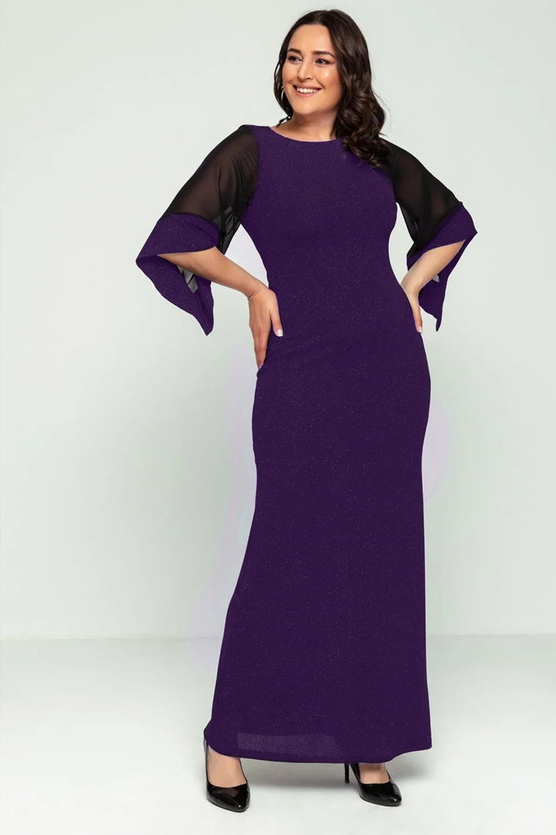 Women's Purple Plus Size Sleeveu Chiffon Glitter Evening Gown