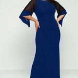 Saxe Blue Glitter Maxi Evening Dress