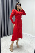 Red Crepe Cross-Over Plus Size Dress