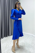 Saxe Blue Crepe Cross-Over Plus Size Dress