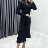 Black Crepe Cross-Over Plus Size Dress