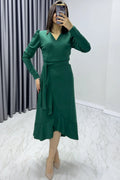 Emerald Green Crepe Cross-Over Plus Size Dress