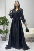 Black Asymmetrical Skirt Princess Maxi Evening Dress