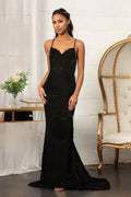 Black Mermaid Model Sequined Strapless Backless Evening Dress