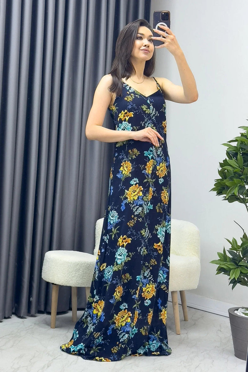Women's Strap Blue Çiçek Dress
