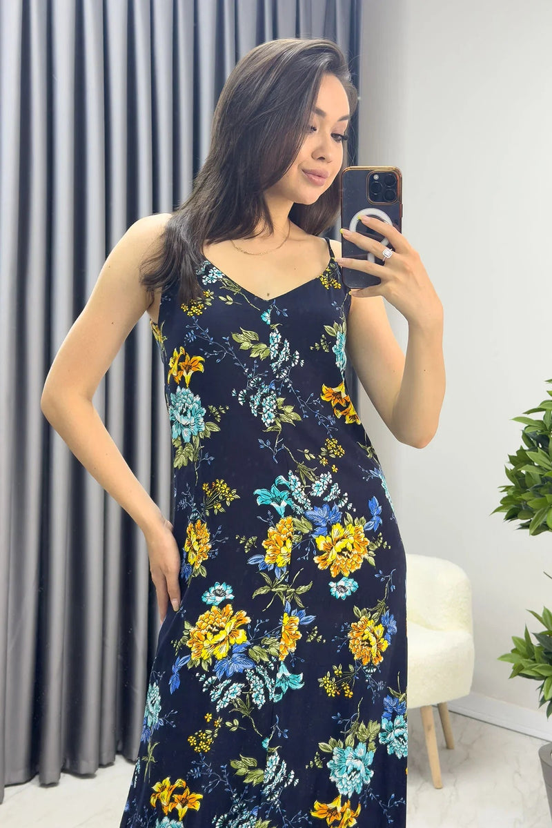 Women's Strap Blue Çiçek Dress