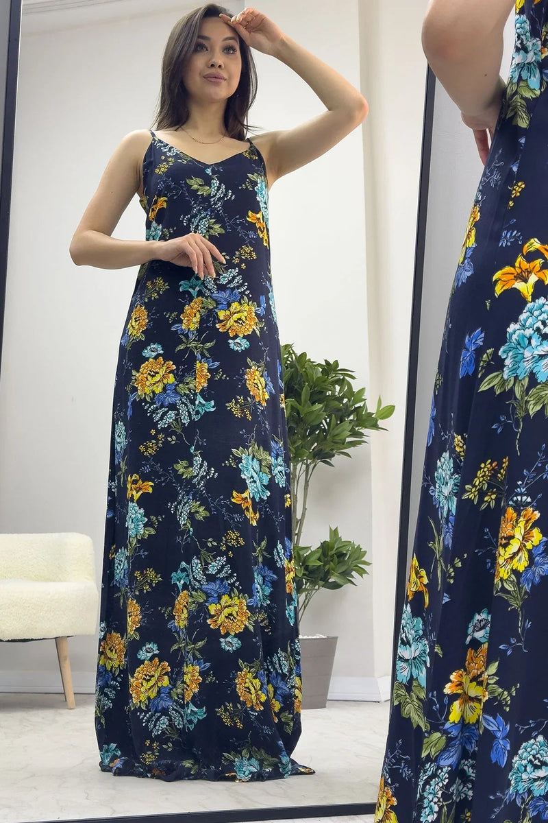 Women's Strap Blue Çiçek Dress