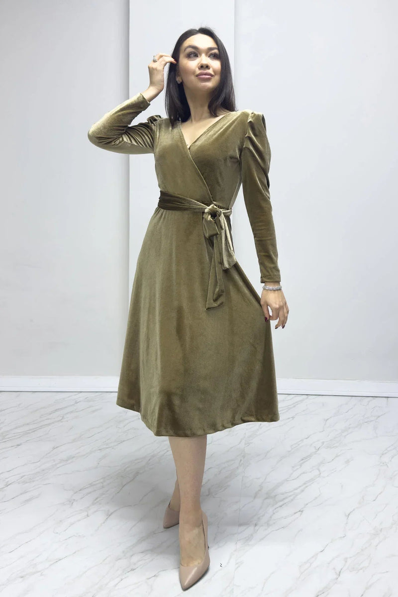 Women's Bal Köpüğü Karpuz Sleeve Wrap Velvet Belted Plus Size Dress