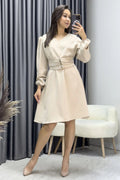 Beige Balloon Sleeve Dress