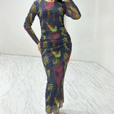 Batik Patterned Midi Tulle Dress