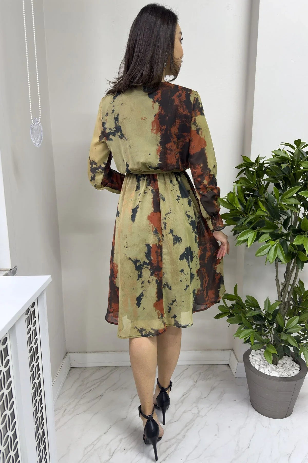 Women's Tie-Dyeli Wrap Neck Chiffon Plus Size Short Dress - the ZKS