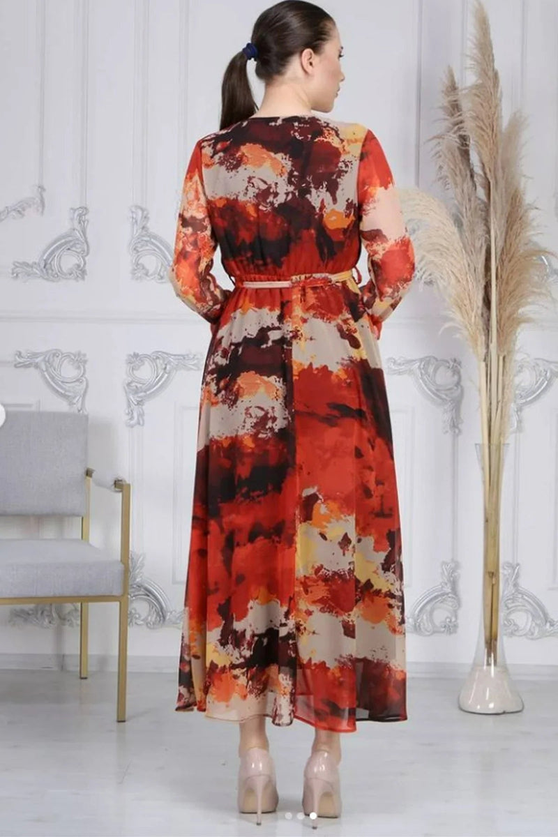 Women's Batik Wrap Neck Chiffon Plus Size Dress