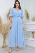 Baby Blue Short-Sleeve Chiffon Midi Dress