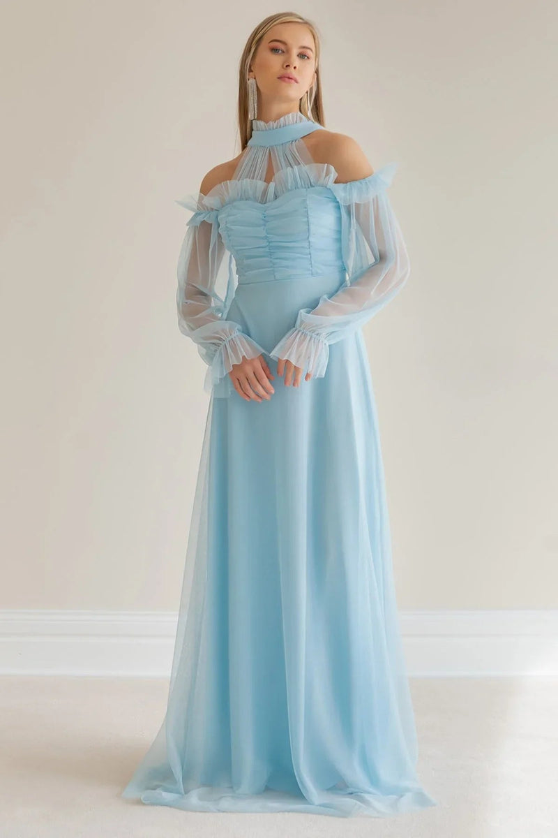 Women's Baby Bluesi Tulle Draped Plus Size Evening Gown