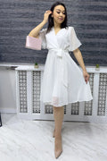 White Flared Chiffon Short Dress