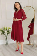 Burgundy Midi Length Chiffon Dress