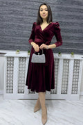Burgundy Midi Length Velvet Dress