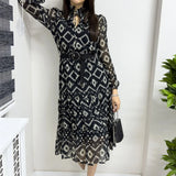 Black Ethnic Print Halter Neck Chiffon Midi Dress