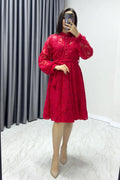 Red Mini Lace Evening Dress