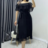 Black Ruffle Collar Madonna Dress