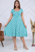 Floral Viskon Short Sleeve Dress Green