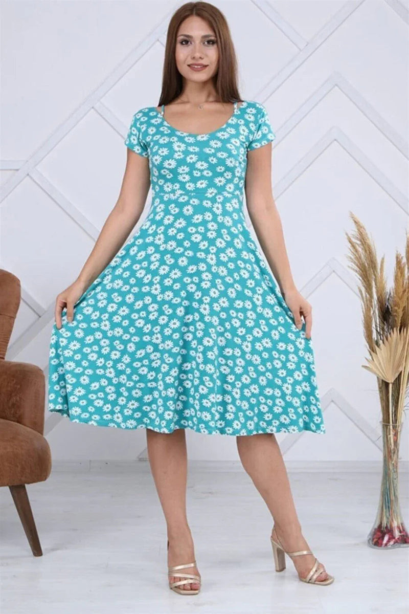 Women's Floral Viskon Short Sleeve Dress Green