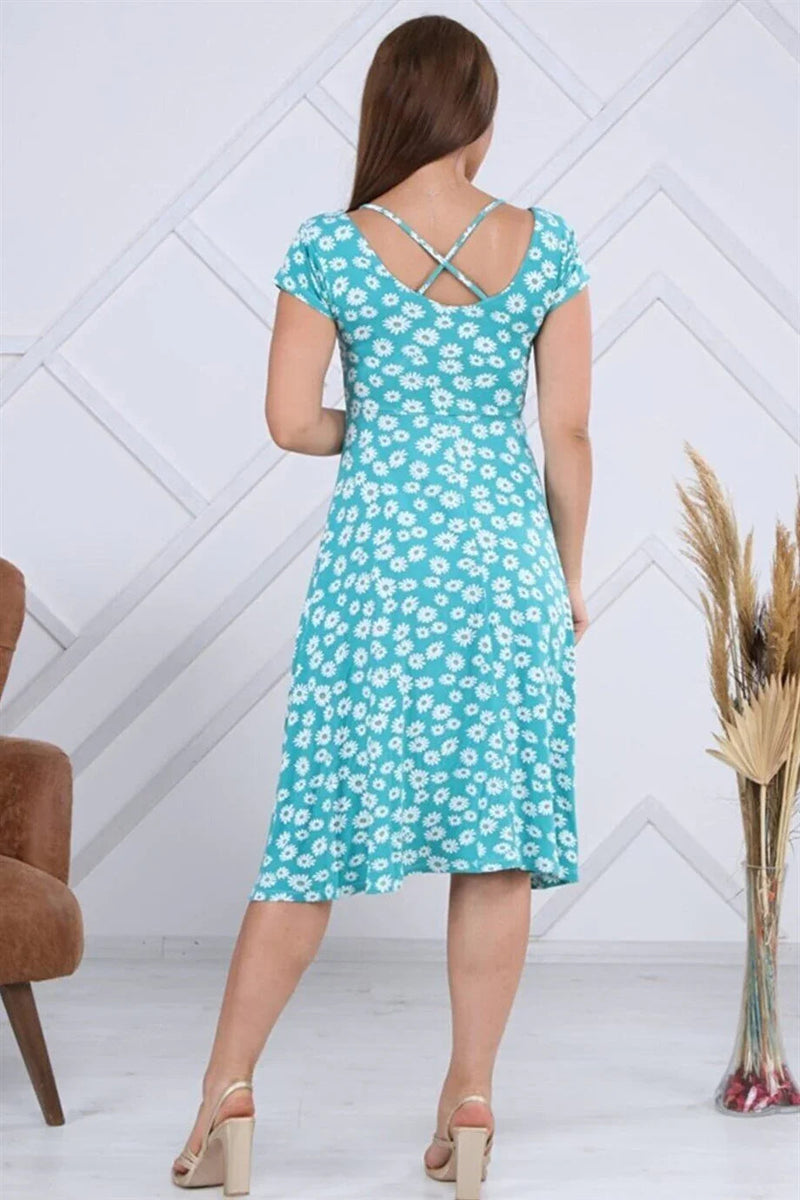 Women's Floral Viskon Short Sleeve Dress Green